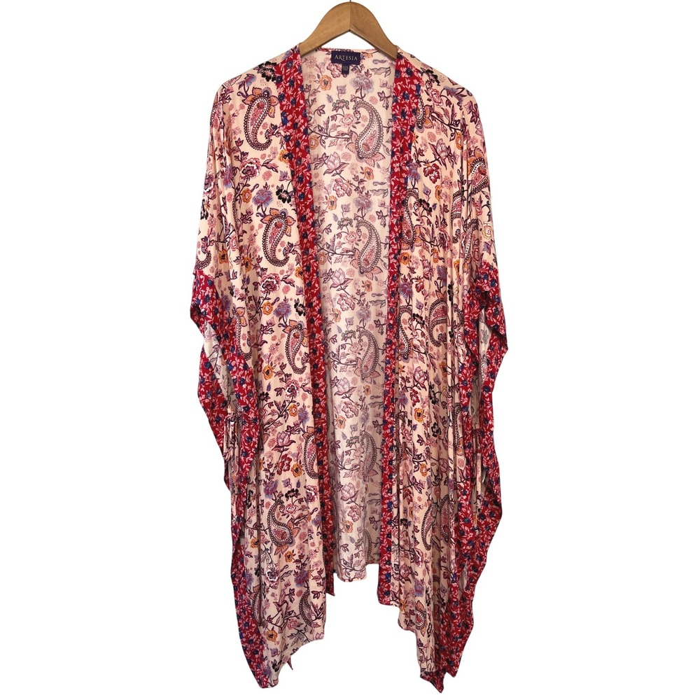 Artesia Paisley Floral Kimono XL/XXL Red Pink Boho Hippie Gypsy Eclectic Artsy